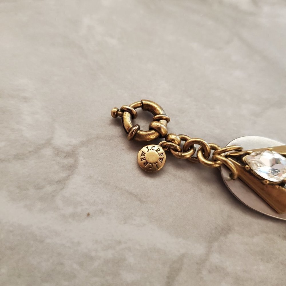 ✨ J.Crew Bracelet Silver Gold Rhinestones Crystals Antiqed Statement Chunky ✨ - Picture 6 of 11